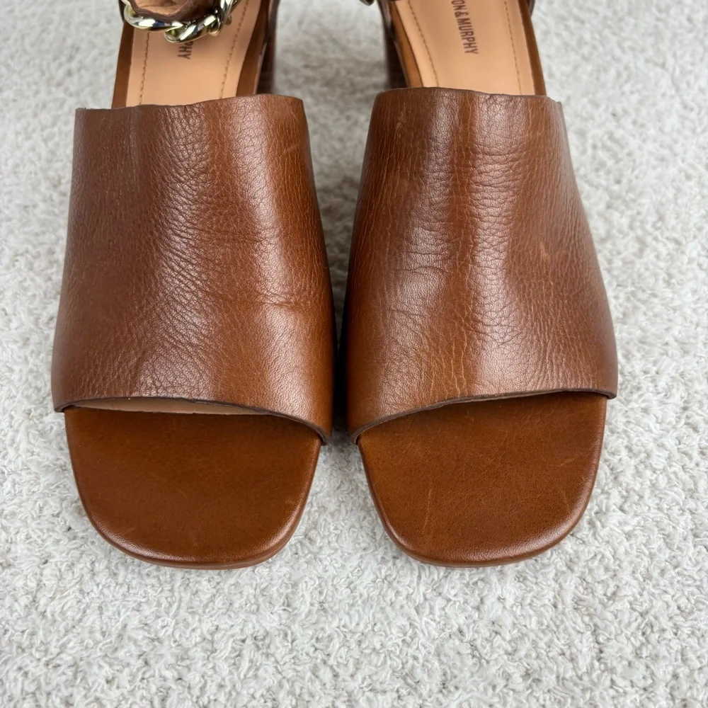 Johnston & Murphy Sandals Womens 9M Cognac Calfskin Evelyn Chain‎ Heeled Sandal